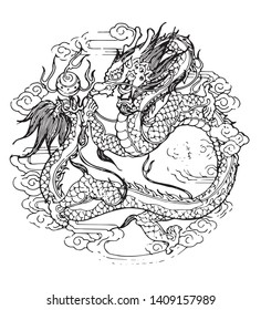 Chinese Dragon Line Drawing Vector Stock Vector (Royalty Free ...