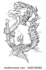 Chinese dragon line drawing vector