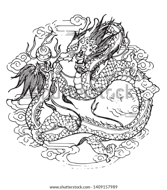 Chinese Dragon Line Drawing Vector Stock Vector (Royalty Free ...