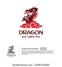 Chinese dragon logo vector with an chinese cloud style in the below.