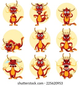 Chinese Dragon Mascot Emoticons Set Contains Smiley Face, Happy, Sad, Crying, Angry, And Many More. 