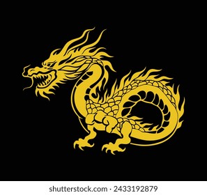 Chinese dragon minimalist logo and silhouette vector on white background