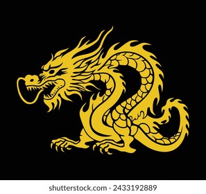 Chinese dragon minimalist logo and silhouette vector on white background