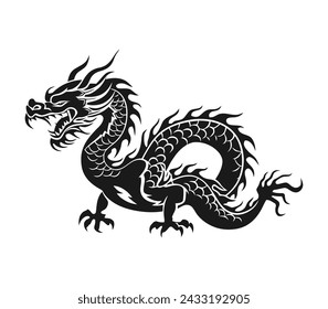 Chinese dragon minimalist logo and silhouette vector on white background