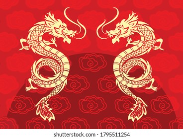 Chinese dragon, with modern colors, very artistic and aesthetic background, illustration, Vector, EPS 10
