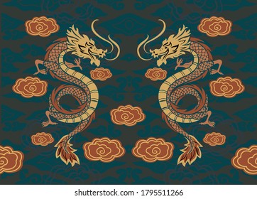 Chinese dragon, with modern colors, very artistic and aesthetic background, illustration, Vector, EPS 10
