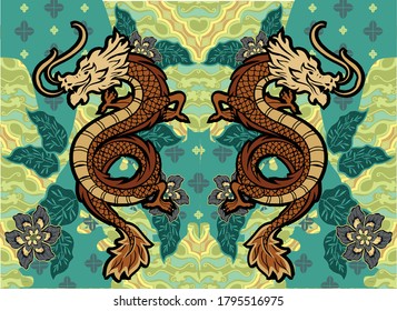 Chinese dragon, with modern colors, very artistic and aesthetic background, illustration, Vector, EPS 10