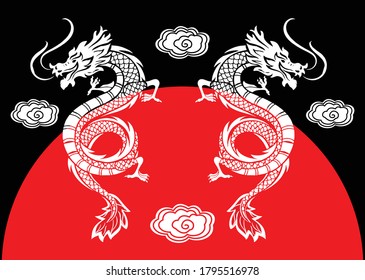 Chinese dragon, with modern colors, very artistic and aesthetic background, illustration, Vector, EPS 10