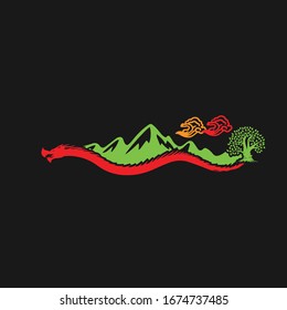 Chinese dragon in mountains logo 