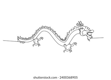 A Chinese dragon, mythological creature. Chinese Dragon one-line drawing