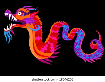 Chinese dragon on the black background