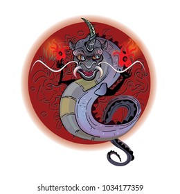 Chinese dragon on the  decorative sun background.