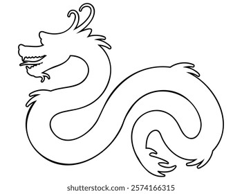 Chinese Dragon outline drawing. Isolated vector illustration on a white background. 