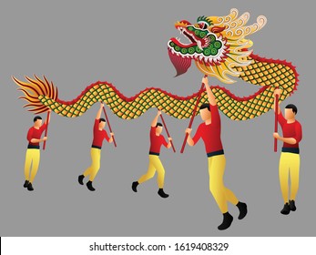 Chinese dragon parade in new year graphic vector