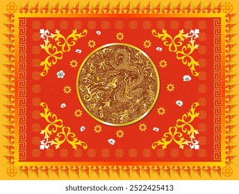 Chinese, dragon, pattern, traditional, carpet, oriental, red, gold, design, textile, fabric, ornament, cultural, decoration, background, rug, art, tapestry, Asian, classic, antique, heritage, royal, 