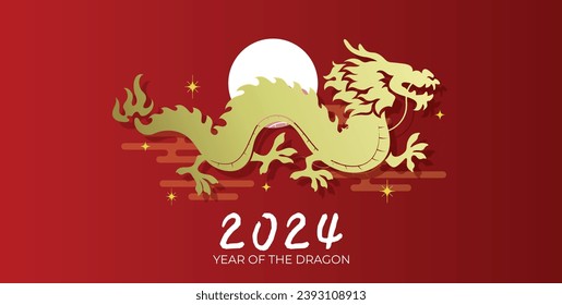 Silueta de perfil de dragón chino año nuevo 2024. Feliz año nuevo lunar 2024 vectorial tarjeta de saludos.