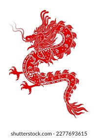 Chinese dragon red modern pattern. Isolated on white background for card design print media. China lunar calendar animal Happy Chinese New Year. Vector EPS 10 illustration.