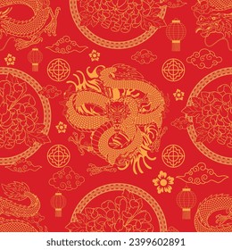 Chinese Dragon Seamless Pattern with Asian Element