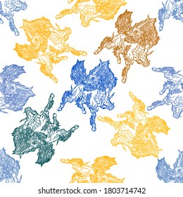 Chinese dragon. Seamless pattern. Vector graphics. Dragon and fire.