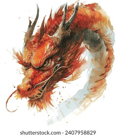 dragón chino con pintura de brocha acuarela aislada sobre fondo blanco. año nuevo chino, larga, acuarela. Ilustración