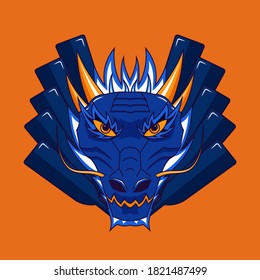 Chinese dragon sign with paddles on background. Monster head sign, emblem or mascot. Applicable for dragon boat competitions, races as mascot, logo