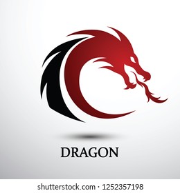 Chinese Dragon Silhouette Flat Color Logo Design, Vector Illustration