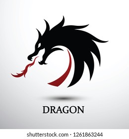 Chinese dragon silhouette flat color logo design, vector illustration