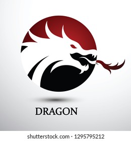 Chinese dragon silhouette flat color logo design, vector illustration