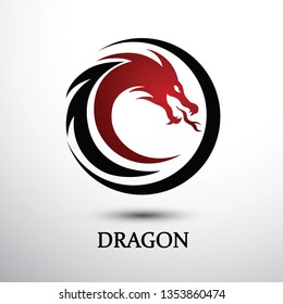 Chinese dragon silhouette flat color logo design, vector illustration