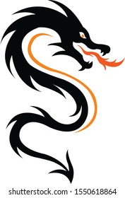 Chinese dragon silhouette flat color logo design, Chinese character translate dragon,vector illustration