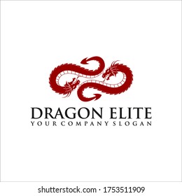 Chinese dragon silhouette flat color logo design, Chinese character translate dragon,vector illustration