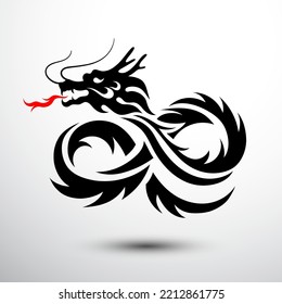 Chinese dragon silhouette flat color logo design infinity shape, vector illustration