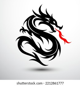 Chinese dragon silhouette flat color logo design infinity shape, vector illustration