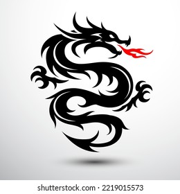 Chinese dragon silhouette flat color logo design , vector illustration