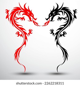 Chinese dragon silhouette flat color logo design infinity shape, vector illustration