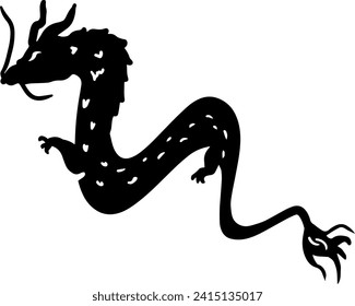 Chinese Dragon Silhouette Hand Drawn Vector Illustration