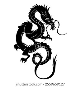 Chinese dragon silhouette on white background, vector