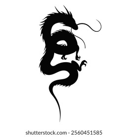 Chinese dragon silhouette on white background, vector