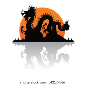 Chinese dragon silhouette with the sunset