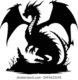 Chinese Dragon, Dragon Silhouette, Tatoo and clipart – Fantasy creature – Thrones