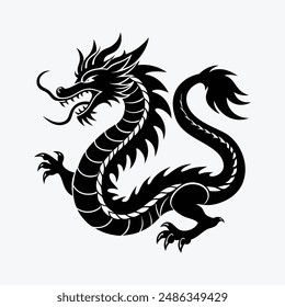 Chinese dragon silhouette vector illustration isolated on white background