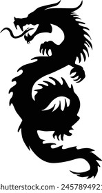 Chinese Dragon Silhouette, Chinese Zodiac, Horoscope Symbol on White Background. Isolated Black Silhouette