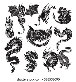 Chinese dragon silhouettes on white background.