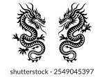 Chinese dragon silhouettes vector on white background.