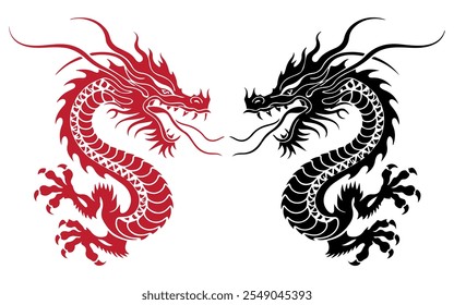 Chinese dragon silhouettes vector on white background.