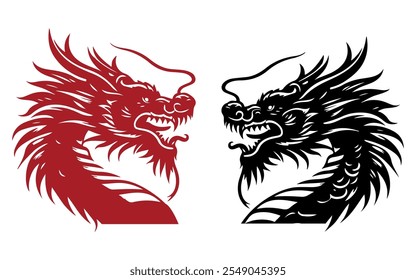 Chinese dragon silhouettes vector on white background.