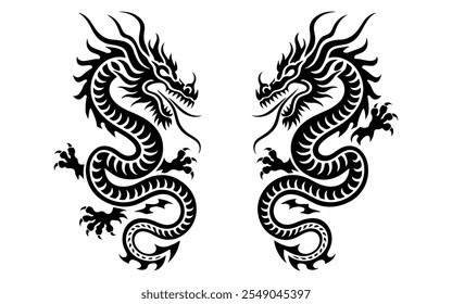 Chinese dragon silhouettes vector on white background.