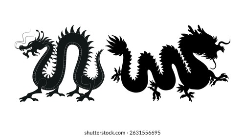 Chinese dragon silhouettes. Dragon vector set.