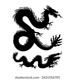 Chinese dragon silhouettes. Dragon vector set.