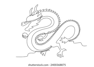 A Chinese dragon stands with its feet. Chinese Dragon one-line drawing